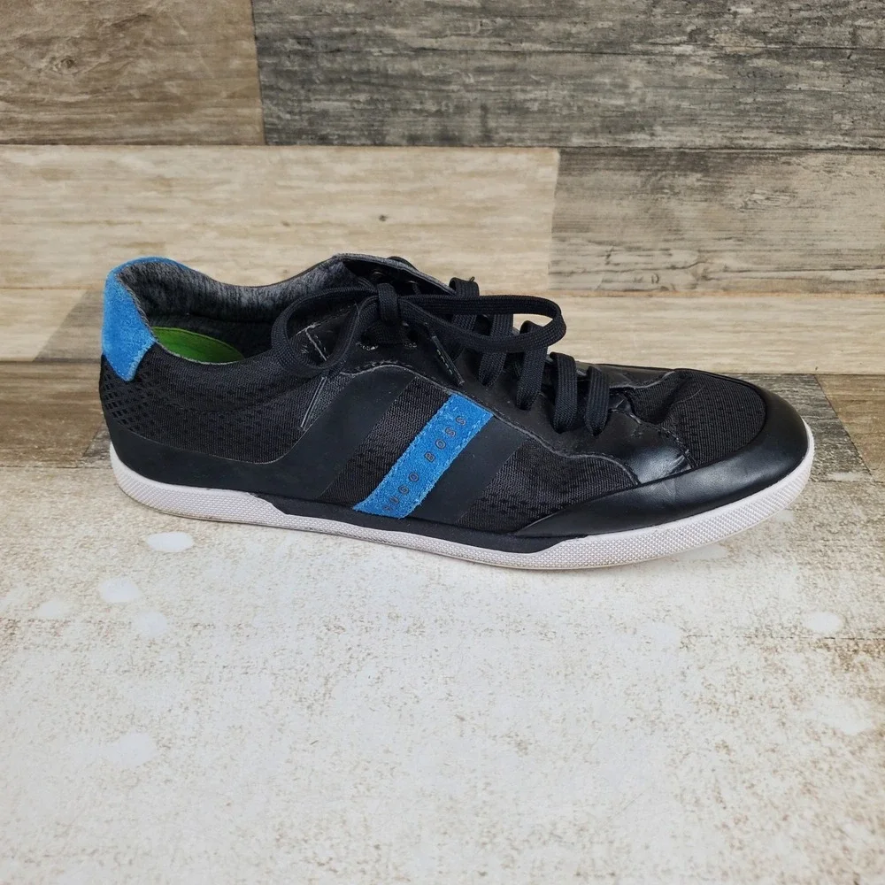 Hugo Boss Shuttle Tenn Tech Mens Shoes 7 Black Striking Blue Lace-Up Sneakers